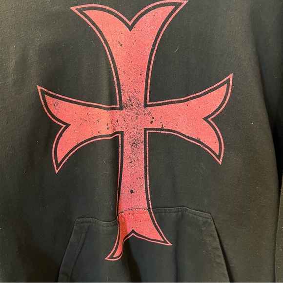 BRISCO Black Hoodie with Pink Medieval Cross Pocket Cotton/Poly Goth Wom… - Picture 3 of 5